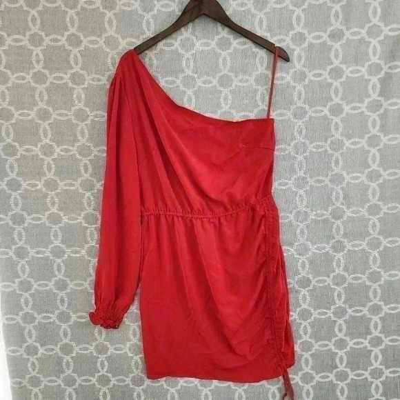 NWT AX Paris One shoulder Long sleeve Mini Dress Size 12 Red - Picture 1 of 9